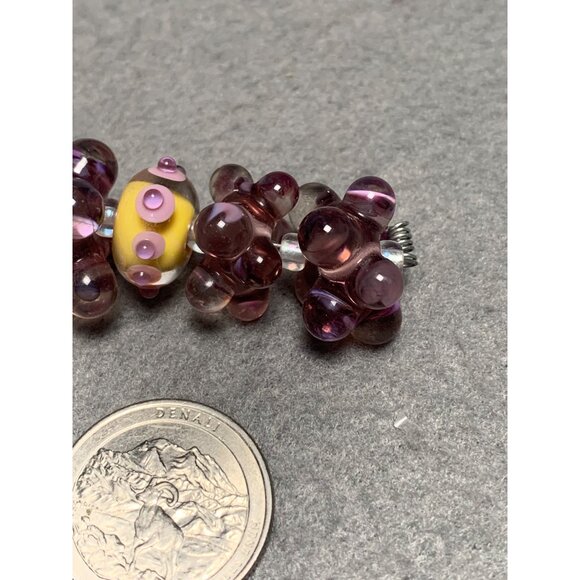 Handcrafted Lampwork Purple & Tan Glass Bead Cluster set of 5 - Picture 2 of 5